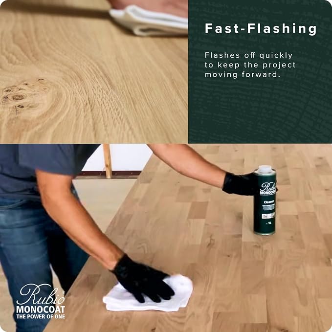 Rubio Monocoat Raw Wood Cleaner, 1,000 ft² | Preparatory Cleaning for Wood Surfaces | Removes Dust After Sanding & Vacuuming | Use Before Finishing with Oil Plus 2C | 1 Liter | 1,000 ft² Coverage, Preparatory Cleaning for Wood Surfaces, Removes Dust Af...