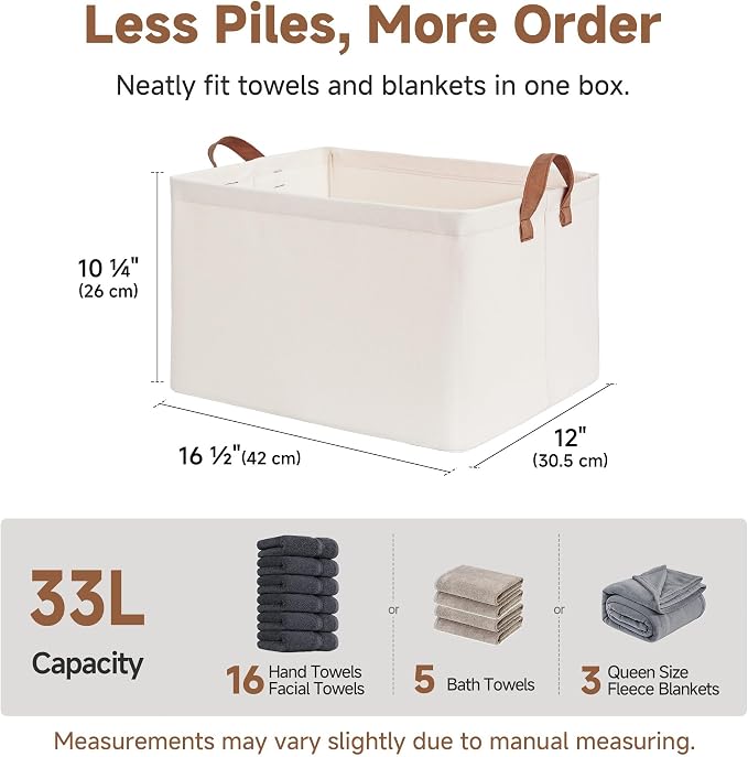 StorageWorks Fabric Storage Bins, Large Storage Baskets for Shelves, Closet Organizers and Storage Bins with Metal Frame, Handles, Natural Color, 2-Pack