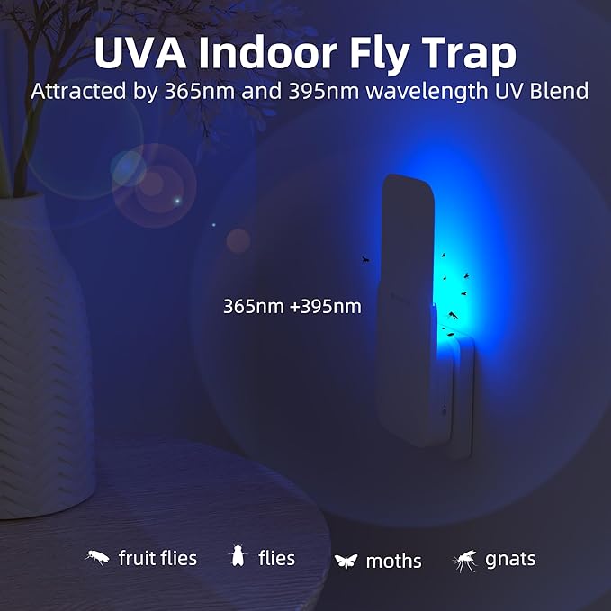 Mosalogic Fly Insect Trap Plug-in Fruit Flies Killer Gnat Trapper Moth Catcher Fly Trapper UV Attractant Catcher for 400 Sq Ft of Protection Green-1PACK