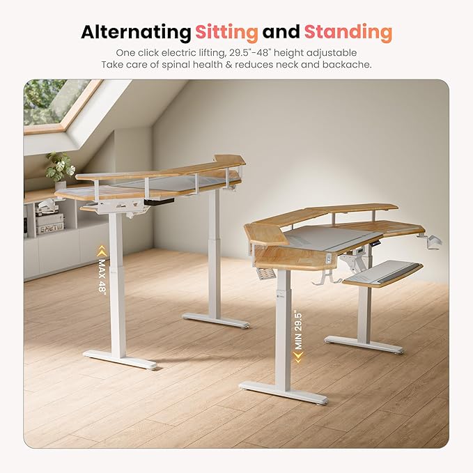 EUREKA ERGONOMIC Solid Wood Top Gaming Desk with Keyboard Tray, 72" Wing Shaped Music Studio Table with LED Shelves, Heavy Duty Gaming Recording Live Stream Desk, Cable Slot Design