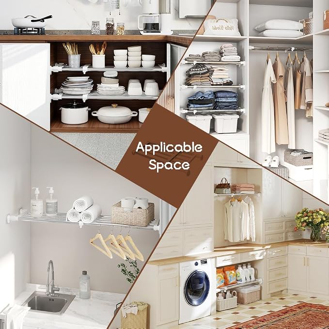 Tension Shelf Expandable Rod Closet Tension Shelf Heavy Duty Clothes Hanger | System Heavy Duty Clothes Hanger Adjustable DIY Garage Bathroom Kitchen Storage Organizer Shoe Rack, Plant Stand, Bookshelf