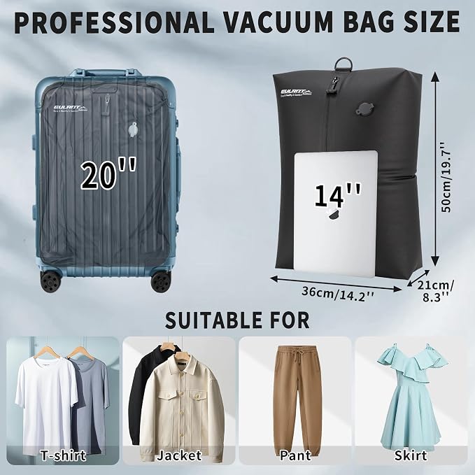 EULANT Travel Vacuum Bags,IPX8 Waterproof Vacuum Compression Bag | Vacuum Bags for Travel Carry-On Suitcase & Travel Backpack,Space Saver Bags Packing Organizers