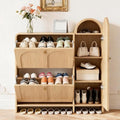 Arched Cabinet with Doors-Shoe Cabinet,Hidden Shoe Rack,Shoe Stand for Entryway Compact Shoe Storage in Oak Finishes,Mid-Century Style for Entryway