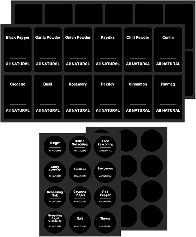 Preprinted Labels - Black Waterproof Stickers for Kitchen Dinning Spice Jars, Seasoning Labels for Kitchen Pantry Organization- 96 Pcs (Jars NOT Included)