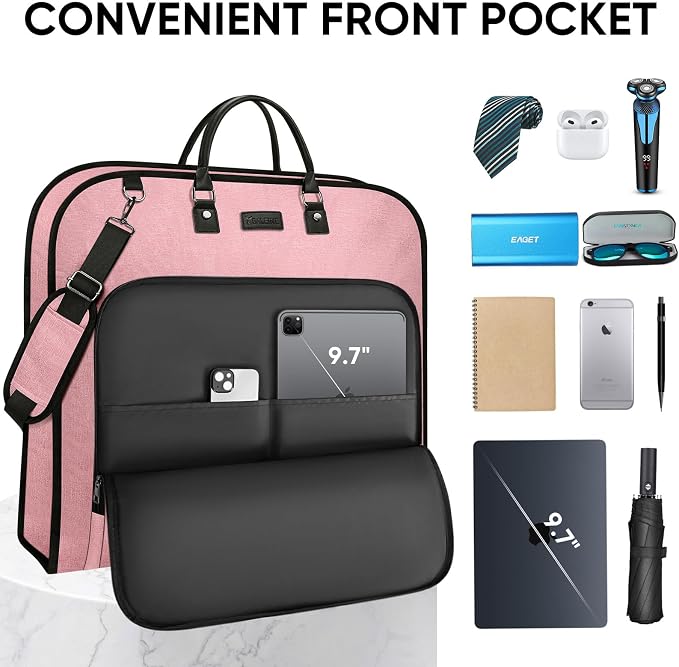BALEINE Travel Garment Bag, Travel Suit Bag for Men, Water Resistant Carry on Garment Bag for Hanging Clothes, Garment Duffel Bag for Travel Business (Pink, 48")
