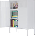 Ustamio 2 Door Accent White Metal Storage Cabinet with Adjustable Shelves and Air Vent Doors, 3 Tier Metal Sideboard Cabinet for Home, Office, Entryway, Hallway, Assembly Required, (LC-WGG-W)