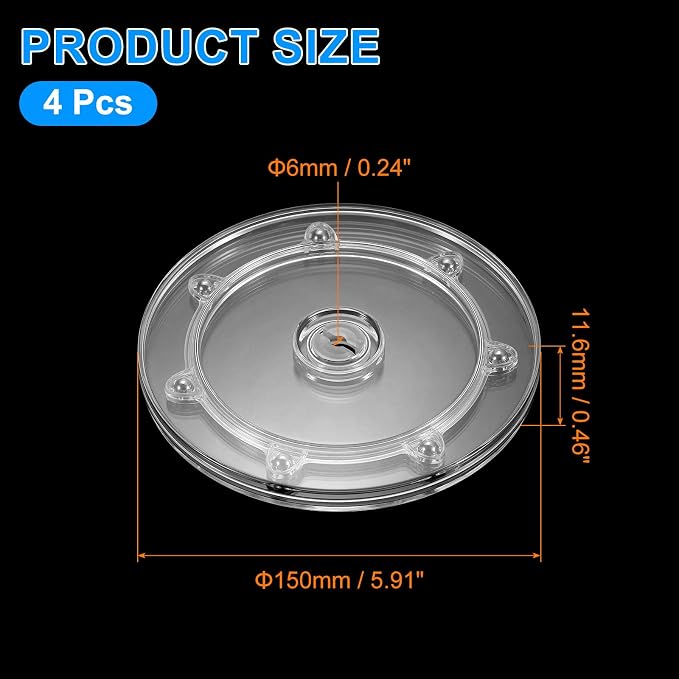 uxcell 4Pcs Acrylic Lazy Susan Turntable, 6 Inch Clear Turntable Organizer Ball Bearing 360 Degree Rotating Tray for Spice Rack Table Cake Kitchen Pantry Decorating Bathrooms