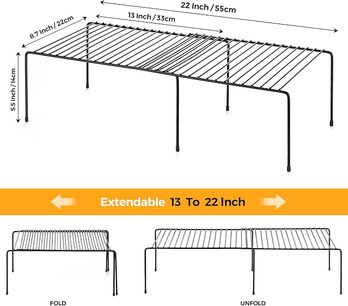 Ravinte 1 Pack Expandable Freezer Shelf Organizer, Black Kitchen Storage | Rustproof Metal Wire, Adjustable Width, Fridge, Pantry, Cupboard, Countertop, Easy Install, No Tools Needed, Space Saving