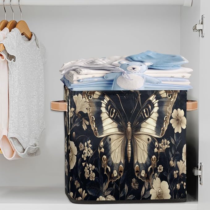 TropicalLife Flowers And Butterfly Storage Cube, 13 Inch Fabric Cube Storage Organizer Bin for Shelves Clothes, Decorative Foldable Storage Boxes