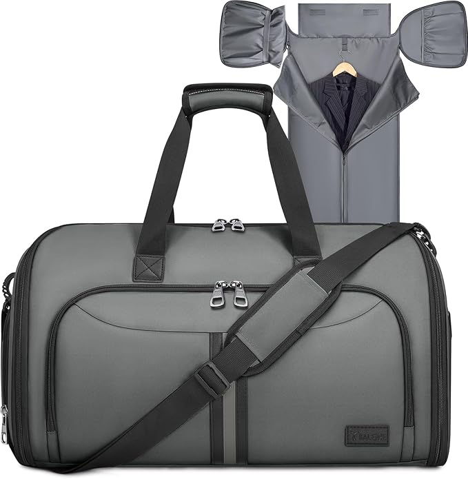 BALEINE Travel Garment Bag, Travel Suit Bag for Men, Water Resistant Carry on Garment Bag for Hanging Clothes, Garment Duffel Bag for Travel Business (Dark Gray-Convertible)