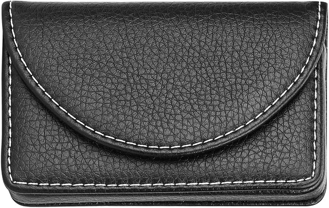 Leather Business Card Holder Walle for Men or Women Pocket Business Card Wallet Name Card Case Holder with Magnetic Shut, Holds 25 Business Cards,Black