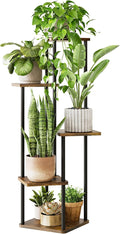 GENTINGBRO Tall Plant Stand Indoor 5 Tiered Plant Shelf for Multiple Plants Coner Shelf Stand Wood Plant Stand Metal Shelving for Living Room Bedroom Balcony Patio Brown Oak