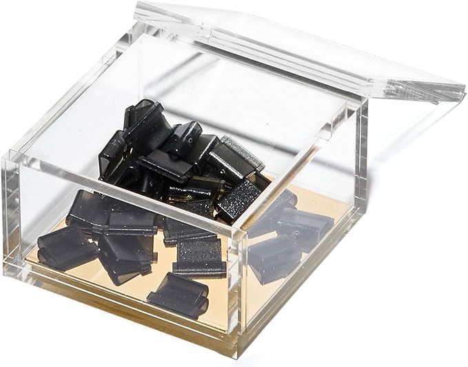 OfficeGoods Acrylic Desk Organizer w/Gold Base – Functional & Elegant Odds & Ends Box for Display or Storage – Perfect for Home or Office, Kitchen, Bathroom Vanity, Curio Display - Small