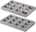Stackable Jewelry Organizer Tray For Drawers,White Leather Small Earring Storage Tray,Bracelet And Necklace Display Box,Jewelry Ring Display Case (Gray 12 Grids)
