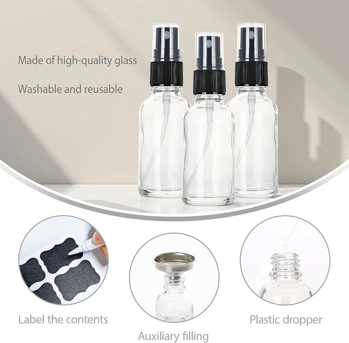 1 oz Glass Spray Bottles,Small Empty Fine Mist Refillable Travel Spray Bottle for Cleaning,Perfume,Aromatherapy,Cosmetic Sprays,Hair,Essential Oils with Fine Mist Dispenser（3 Pack）