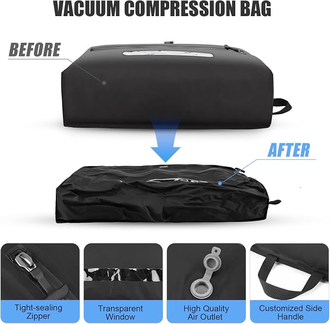 4PCS Vacuum Bags for Travel with Pump, 33L Large Reusable Compression Bags with IP68 Waterproof Zipper, Space Saving Airless Travel Bags for Luggage, Suitcase & Backpack, Black