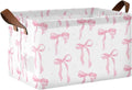 Preppy Pink Bow Storage Basket Cute Bowknot Foldable Cube Storage Bins with Handles&Labels Coquette Waterproof Collapsible Organizer Box Bin Large Decorative Baskets for Shelves Home Living Room