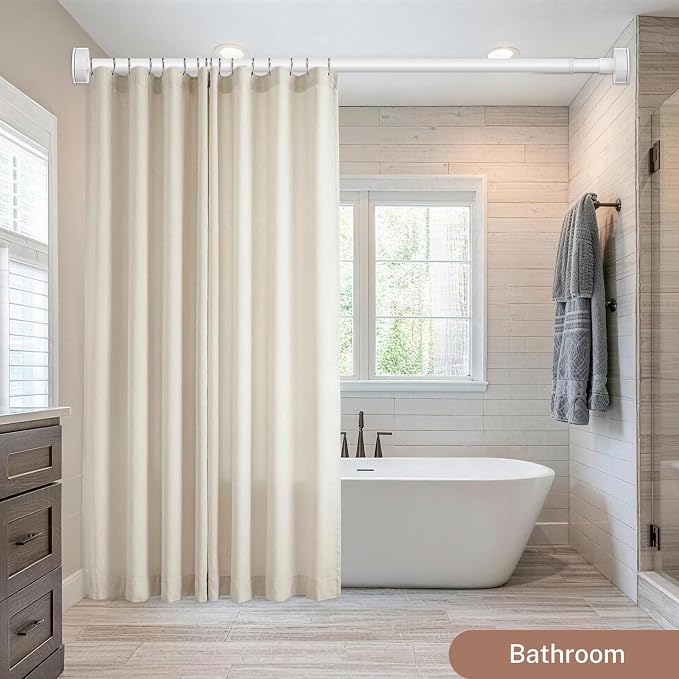 2 Pack Tension Curtain Rod No Drill Adjustable 30-43 Inch, White | Single Telescopic Rod No Splicing, 1" Diameter Anti-Rust Tool-Free for Bathroom Window Closet Room Divider Kitchen