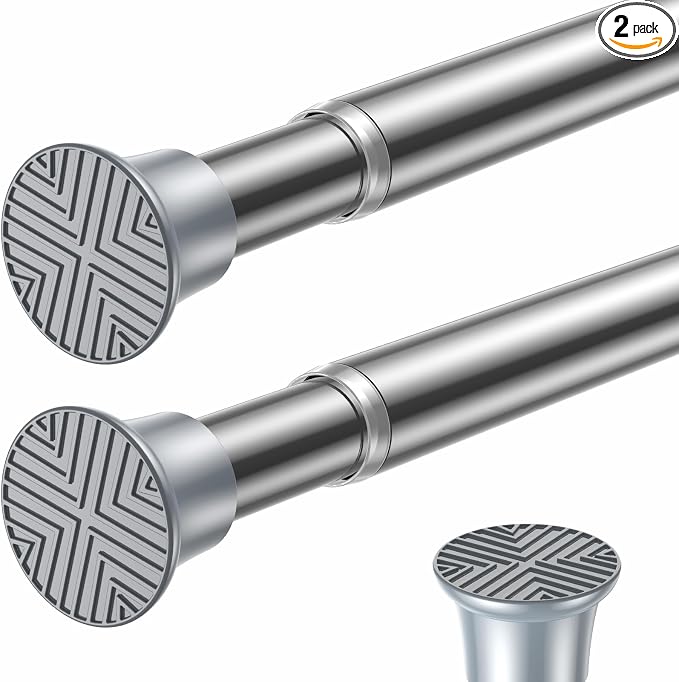 2PCS Silver Spring Curtain Rods for Windows 23 to 46 Inch, Adjustable Pressure Tension Curtain Rods No Drilling, Small Tension Rod for Doorway Closet Door Kitchen Curtain