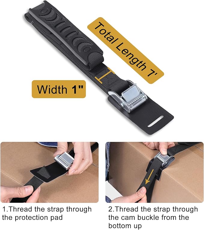 4 Pcs 7' Carrying Strap with Handle, Adjustable Heavy Duty Cam Buckle Tie Down Straps for Safely Moving and Lifting Heavy Boxes, Camping Chairs and Mat