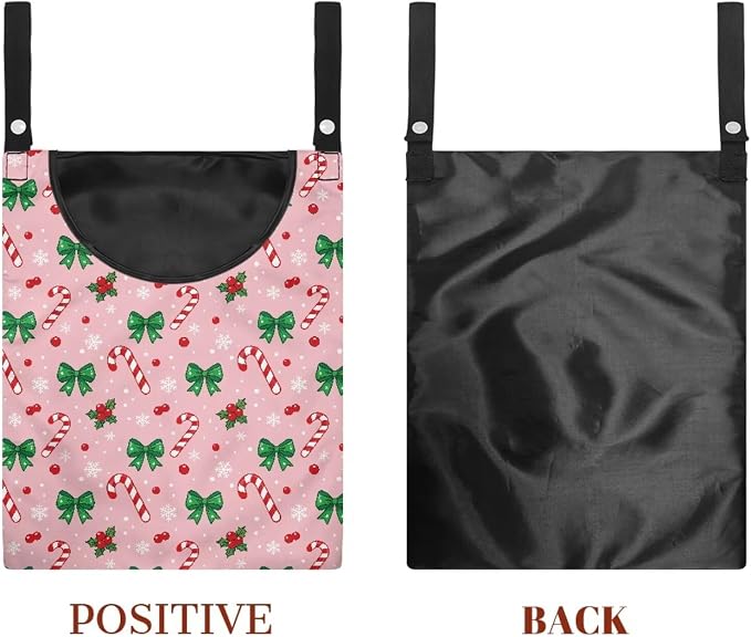 Christmas Candy Cane Clothespin Bags with Hanging Rope Space-Saving Pink Clothespin Storage Organizer Waterproof Clothes Pin Holder for Clothesline Outdoor Rotatable Clothespins Storage Bag