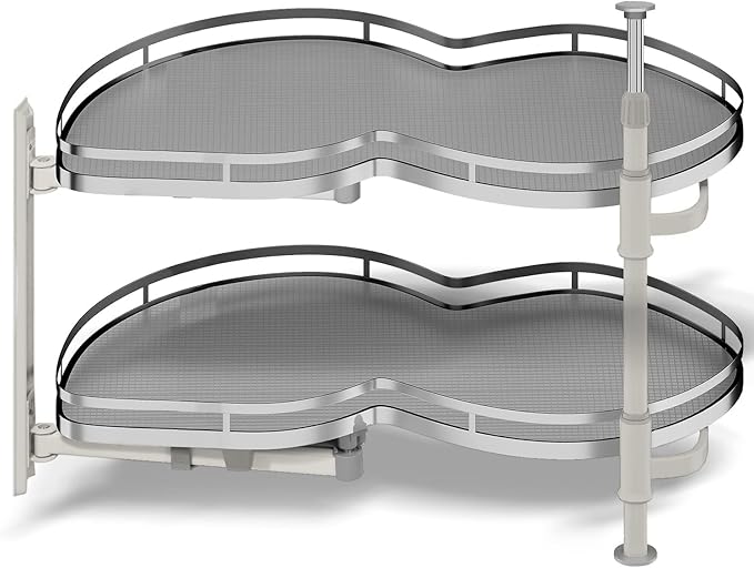 Blind Corner Cabinet Pull Out Organizer, Soft Close Swing Left Pull Out Cabinet Organizer 30inch, Corner Cabinet Lazy Susan for Cabinet Blind Shelf, 2 Tiers Tray, Adjustable Height