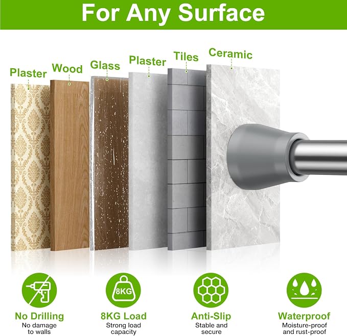 HAOYUNIE 2 Pack Tension Curtain Rods, 28-49 Inches Adjustable Spring Tension Rods, No Drill No Slip, for Windows, Doorway, Bathroom & Closet (silver)
