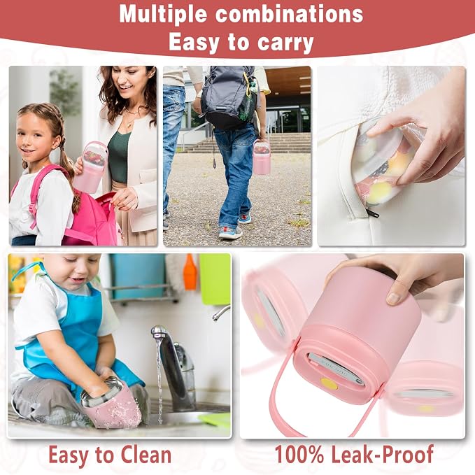 2 - in - 1 Soup Thermo for Hot Food 14oz with Snack Box Container Leak Proof Insulated Lunch Container Kids and Adults Stainless Steel Double Wall Vacuum Wide-mouth Thermal with Spoon and Handle