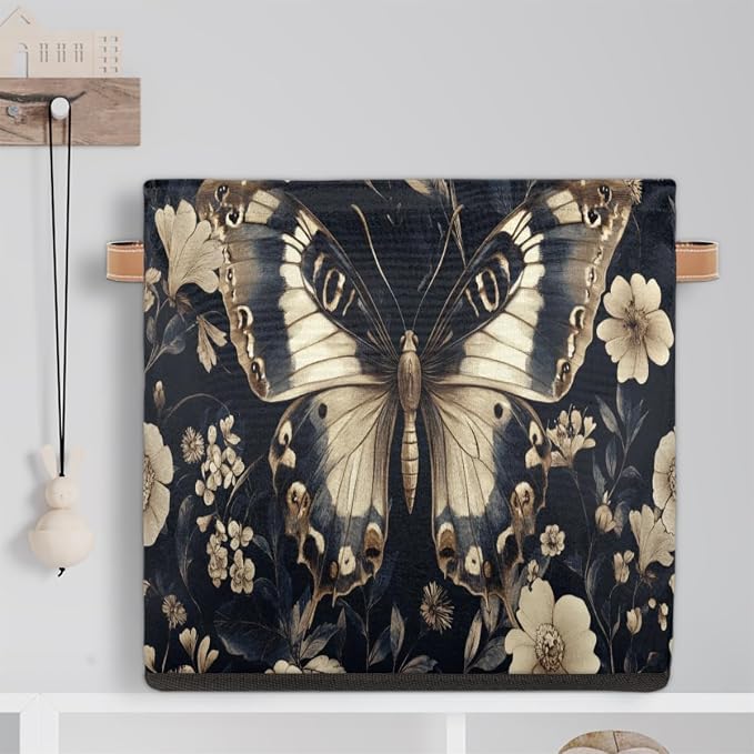 TropicalLife Flowers And Butterfly Storage Cube, 13 Inch Fabric Cube Storage Organizer Bin for Shelves Clothes, Decorative Foldable Storage Boxes