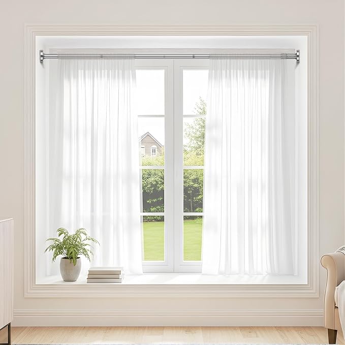 Tension Curtain Rod 32-90Inch Silver Spring Rods Adjustable Curtain Rods no Drilling Outdoor Tension Rod for Patio, Windows,Closets,Doorway,