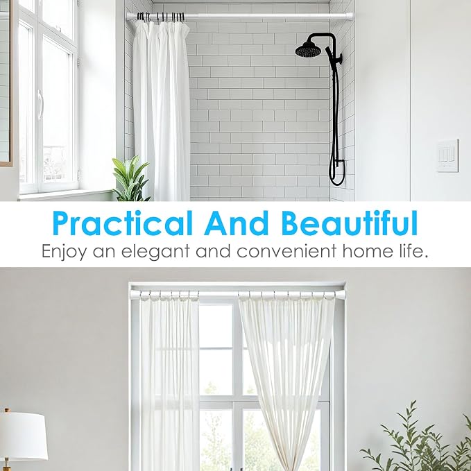 4 Pack Tension Curtain Rod for Windows 28 to 48 inch, Adjustable Extendable Pressure Spring Curtain Rod No Drilling, 7/8" Spring Tension Rod for Closet Door, White