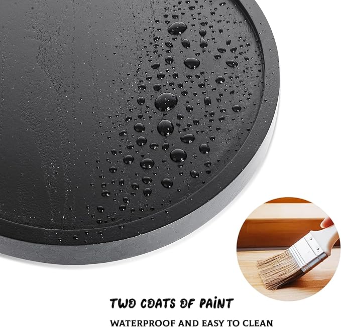 Round Decorative Tray Wood Bathroom Counter Organizer Farmhouse Kitchen Decor Wooden Riser for Soap Dish, Perfume, Candle, Sponge, 12" - Black | Waterproof, Lightweight, Easy Clean, Wood Riser Pedestal Stand Accessories for Office Desk, Vanity, Counter...