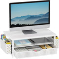 gianotter Desk Organizers and Accessories, Monitor Stand with Drawer and 2 Pen Holder, Desktop Organizer Suitable for Offices and Dormitories (White-Plain)