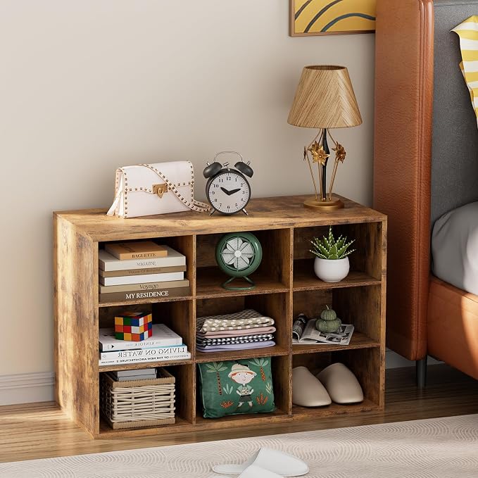 9-Cubby Shoe Rack, Wood Shoe Organizer Bench for Entryway Hallway Closet | Wood