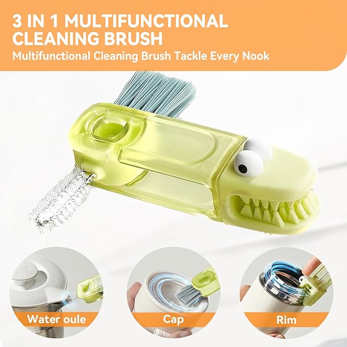 3 in 1 Cup Lid Gap Cleaning Brush Set, Multifunctional Bottle Cleaning Brush, Silicone Cup Lid Gap Cleaner, Home Kitchen Crevice Cleaning Tools (Red)