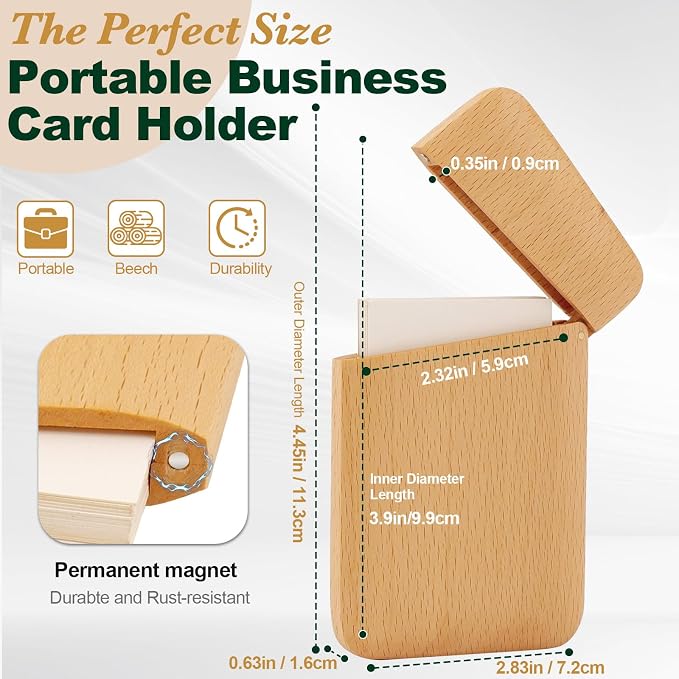 Wood Business Card Holder Wooden Magnetic Business Card Case Portable Simple (Beech Wood)