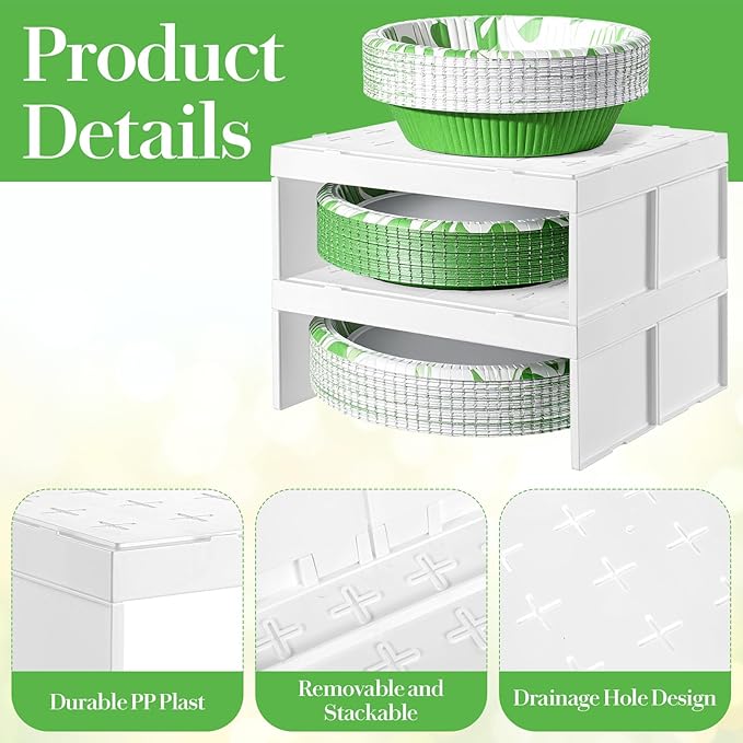 2 Pcs Paper Plate Dispenser and Paper Bowl Dispenser, Space-Saving Plastic, Foam, Disposable Plate and Bowl Organizer, Stackable Kitchen Organizer for Cabinet, Countertop, Shelf (White)