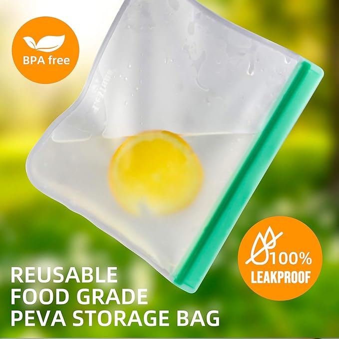 LeMuna 12 Pack Multi-Size Reusable Food Storage Bags - BPA-Free Leakproof Freezer Bags (4Gallon/4Sandwich/4Snack) | 12 Pack, Reusable, BPA-Free, Leakproof, Freezer, food-grade PEVA