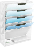 EASEPRES 6 Tier Mesh Hanging Wall File Organizer, Desk Vertical Mail Paper Document Folder Holder Rack with Bottom Tray and Nametag Label for Office Home School, White