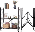 3-Tier Foldable Storage Shelf with Wheels – Heavy Duty 550 LBS Capacity, Collapsible Metal Steel Rolling Rack for Garage, Kitchen, Pantry, Office – Black