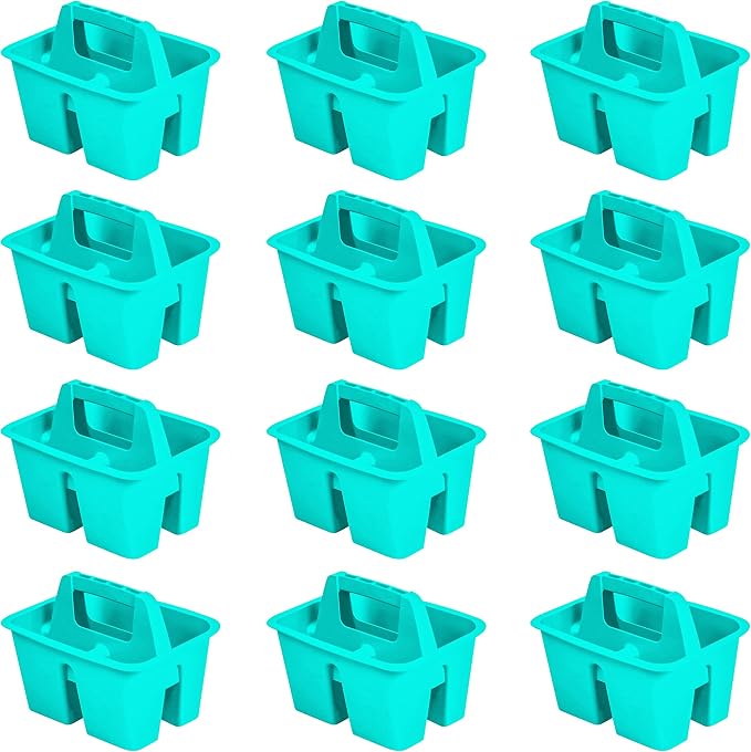 Storex Mini Classroom Caddy, Multipurpose Classroom Organizer with Handle, Teal, 12-Pack (01065U12C)