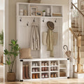 Garvee Farmhouse Entryway Hall Tree with Bench, Shoe Storage & Coat Rack | Large 5-in-1 Mudroom Storage w/ 6 Tri-Hooks & Seating, 13 Cubbies & Adjustable Shelf, Metal Corner Protctor, White