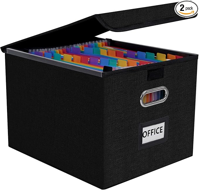 File Organizer Box with 25-Pocket Accordion Folder, File Folder & Protective Lid - Document Storage for Home, Office, School, Black