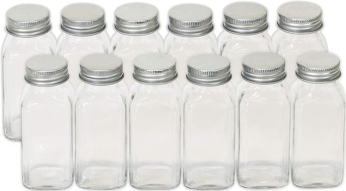Simple Houseware Spice Jars 6-oz Square Glass Bottles, 12 Pack | 6 Ounce, with Shaker Lids, Funnel and Labels for Seasoning & Storage