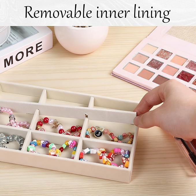 8 PCS Velvet Jewelry Trays, Stackable Jewelry Organizer Trays for Drawer | Multi Grid Earring Tray for Storing Necklaces, Rings, Earrings, Dressing Tables and Drawers-4 Styles, 8.3 x 4.9 Inch