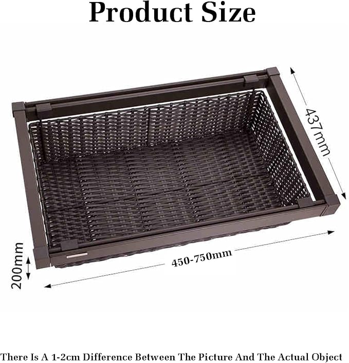 Pull Out Cabinet Storage Basket,Wardrobe Storage Organiser,Stackable Detachable Baskets Closet Storage Box,for Kitchen Office Wardrobes Cupboard Storage(Brown,437x20x480mm)