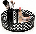Black Metal Decorative Tray with Mirror Base - Round Vanity Tray for Makeup Brushes, Jewelry, Perfume, and Home Décor(7.3”X2”)