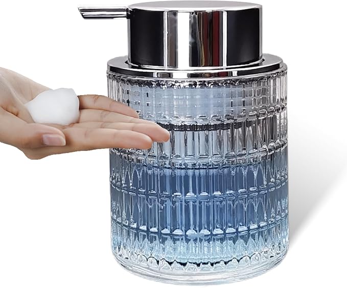Glass Hand Foaming Soap Dispensers with Silver Pump Refillable Hand Soap Dispenser for Bathroom Kitchen (1Pack-D888)