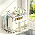 Multifunctional Cutting Board Organizer Large Capacity Knife Holder | Knife Drying Rack Kitchen Countertop Pot Lids Organizer, Knife Block Holder with Drain Tray Utensil Holders Storage Stand