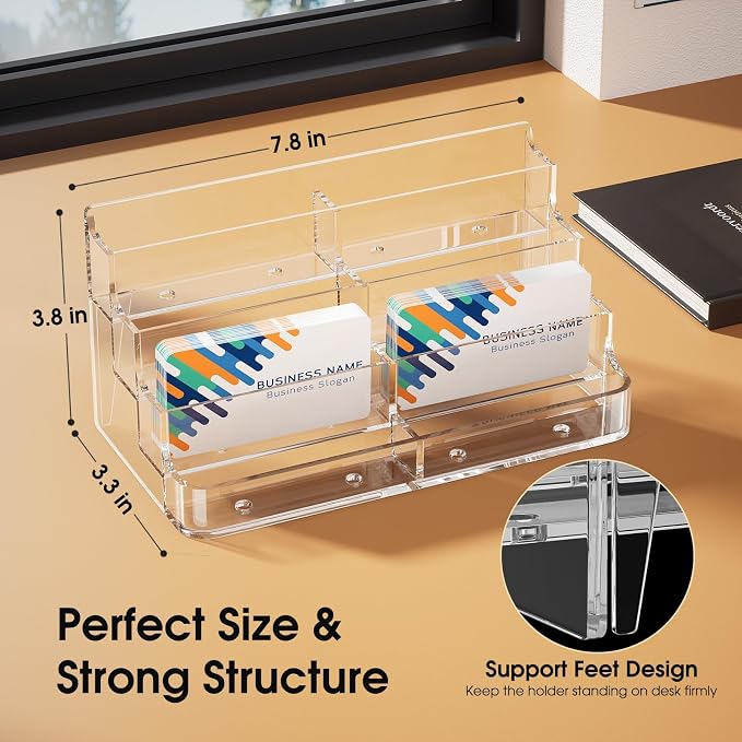 MaxGear Acrylic Business Card Holder, Desktop Card Display Stand, 8 Pockets | 4-Tier Freestanding Design, Clear Acrylic Construction, Fits Standard Business Cards for Reception, Office and Countertops